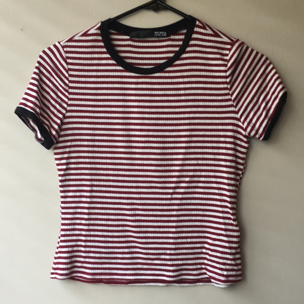 rebel sugar white and red striped t-shirt